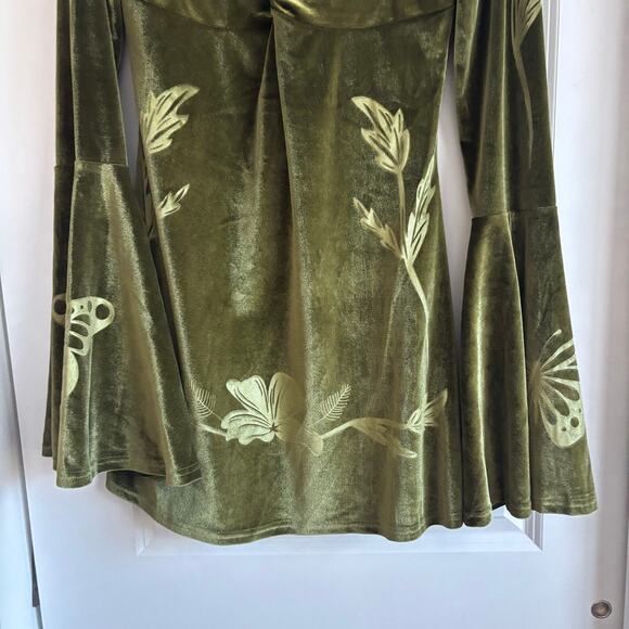 Earthbound Babydoll Velour Bell Sleeve Mini Dress Retro 70s Whimsical Velvet XL - Picture 6 of 10